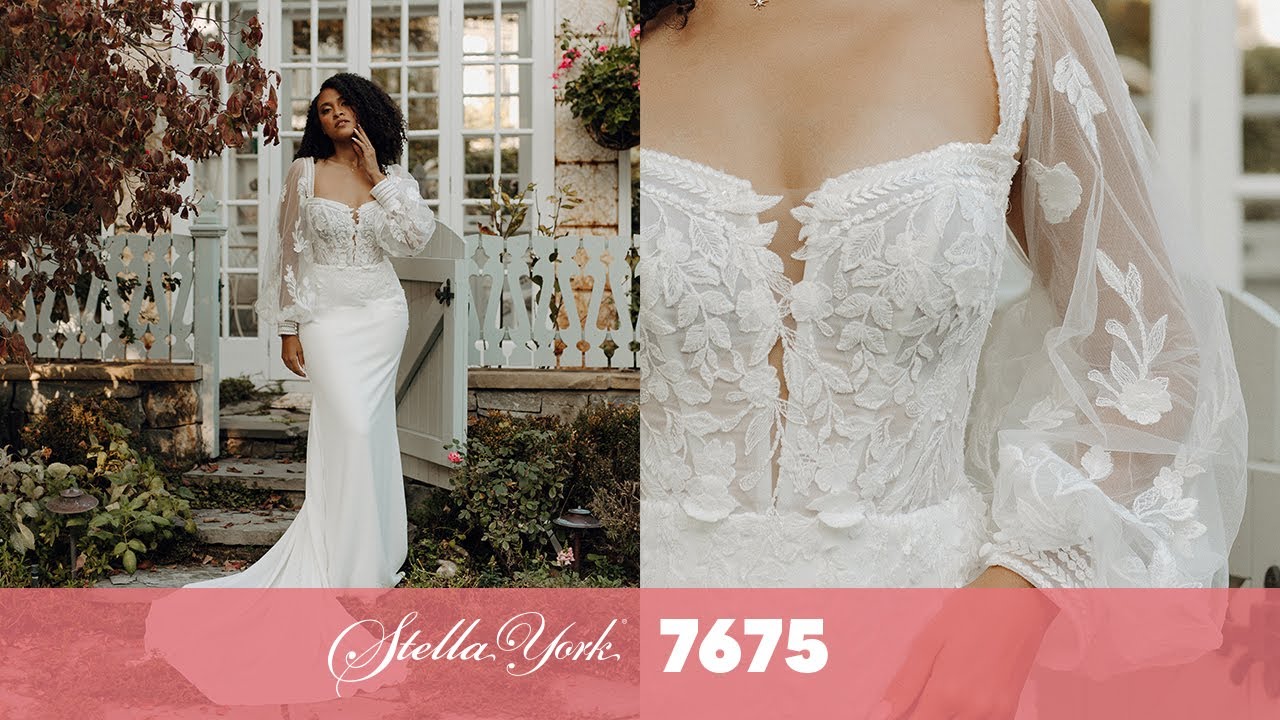 Glamorous Long Sleeve Sheath Wedding Dress | Stella York Style 7675