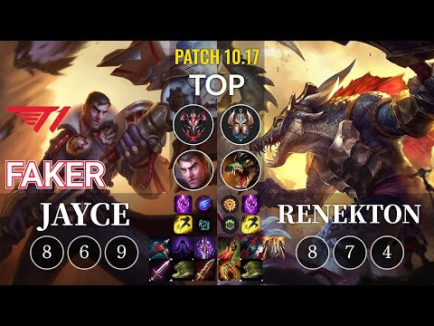 T1 Faker Jayce vs Renekton Top - KR Patch 10.17