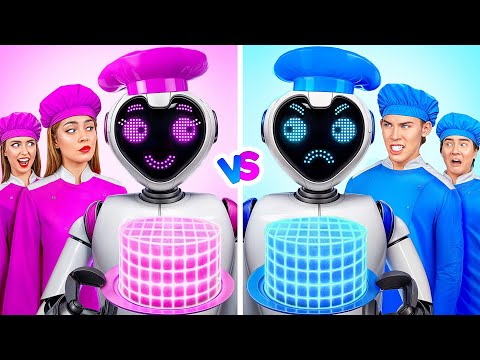 Boys VS Girls Cooking Challenge with a Robot by Multi DO Smile
