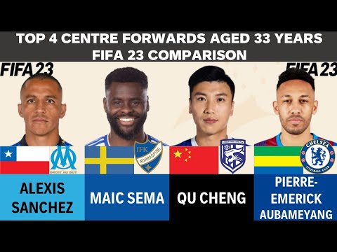 Top 4 Centre Forwards aged 33-Alexis Sanchez vs Maic Sema vs Cheng vs Aubameyang (FIFA23 Comparison)