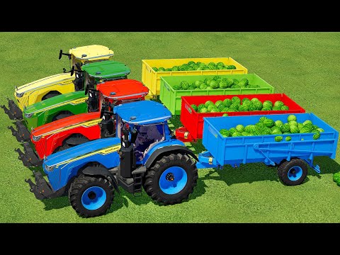TRANSPORTING WATERMELON WITH COLORED JOHN DEERE TRACTORS - Farming Simulator 22
