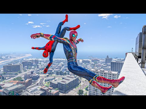 GTA 5 Iron Spiderman Falling off Highest Buildings (Euphoria Ragdolls) Episode 65