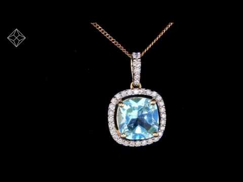 2ct Blue Topaz and Diamond Halo Necklace 18K Gold Version  - Asteria Collection - FR46 DV