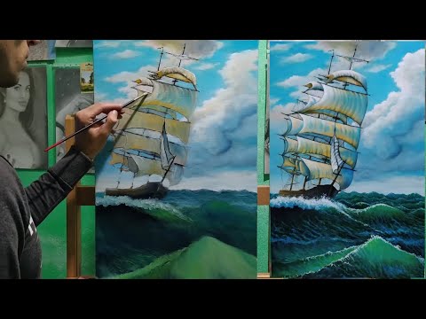 Как нарисовать маслом Парусник в море часть#2 как рисовать парусник маслом живопись маслом Art