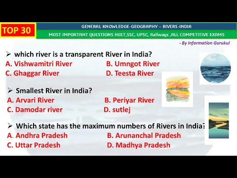 TOP 30 GEOGRAPHY GK | Rivers of India | Most Important Questions| Geography MCQs | India GK Quiz