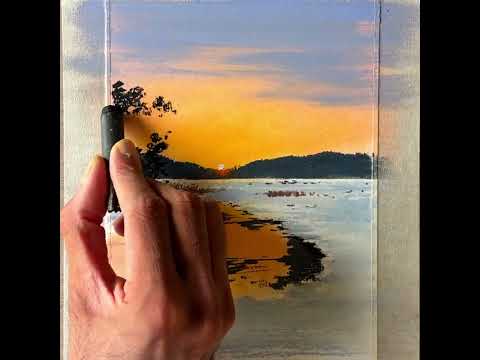 Beautiful winter sunset - easy oil pastel drawing