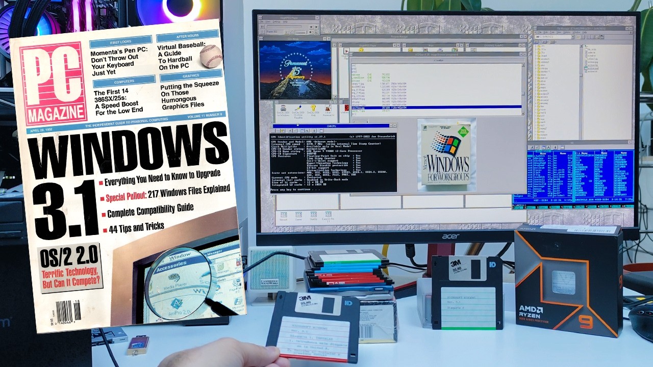 يتم استخدام Windows 3.1 (Ry) ZEN على المعدن العاري. مباشرة من الأقراص المرنة عام 1992 إلى الدقة العالية الكاملة (AM5 + RTX 5060 Ti) - YouTube