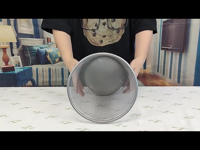 سلة ورق حديد رمادي مخرم مدور كبير