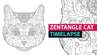 Zentangle cat portrait coloring page creation timelapse. Drawing in Adobe Illustrator.