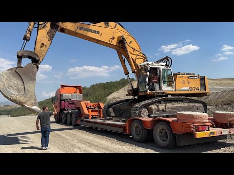 Loading & Transporting On Site The Liebherr 974 Excavator - Sotiriadis/Labrianidis Mining Works - 4k