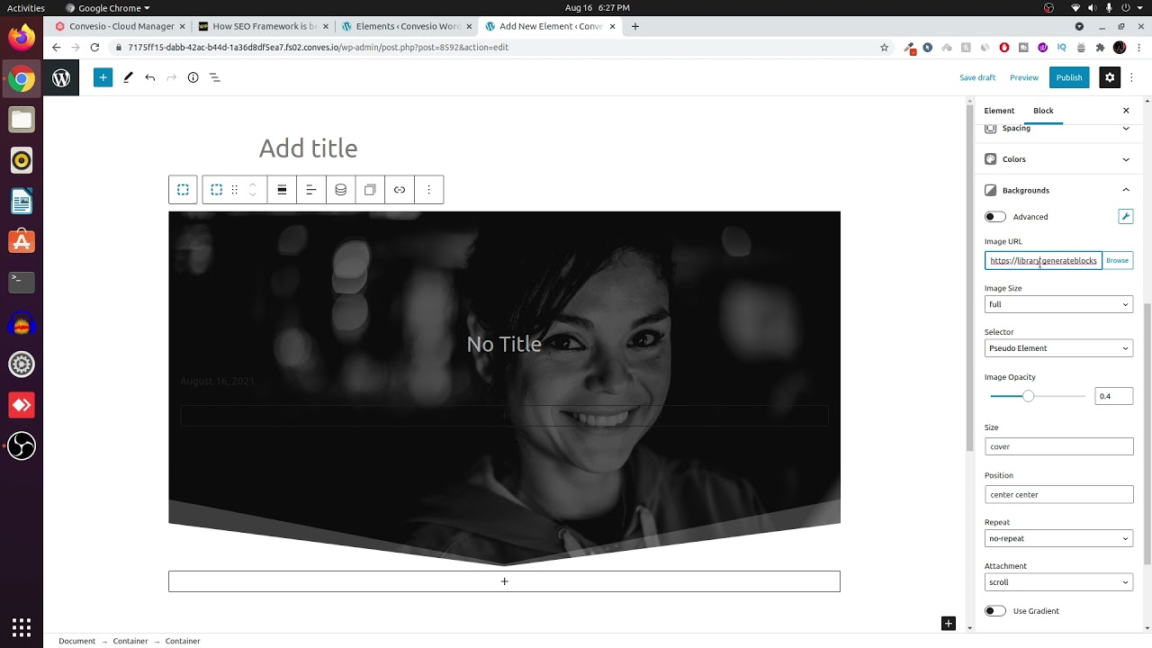 GenerateBlocks Elements with Page Hero Custom Title Section