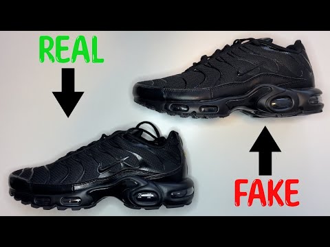 Part of a video titled REAL VS. FAKE NIKE AIR MAX PLUS / TUNED 1 / TN SNEAKERS ...