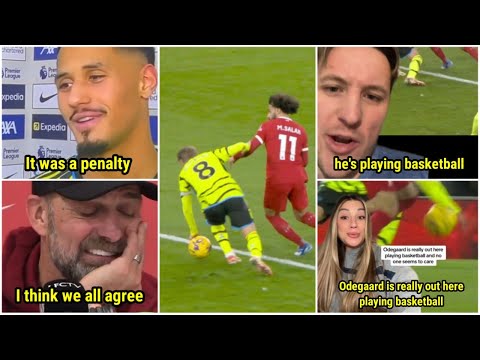 William Saliba and Jurgen Klopp reaction to Martin Odegaard handball | Liverpool vs Arsenal
