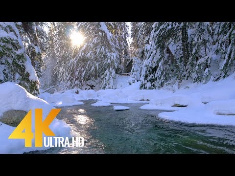 2.5 HRS - Winter Waterfall in 4K | Ambient Music & River Sounds - Franklin Falls - Snoqualmie WA