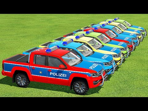 TRANSPORTING VOLKSWAGE POLICE CARS WIT ISUZU COLORED TRUCKS - Farming Simulator 22