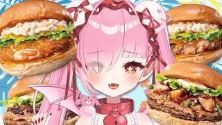 【実写/カメラ有り】初見/ロム歓迎♡ゼッテリアの『期間限定！夏バーガー』3種類食べ比べするぞおおおっ！！✨ #雑談【百々牙こよい/新人VTuber】