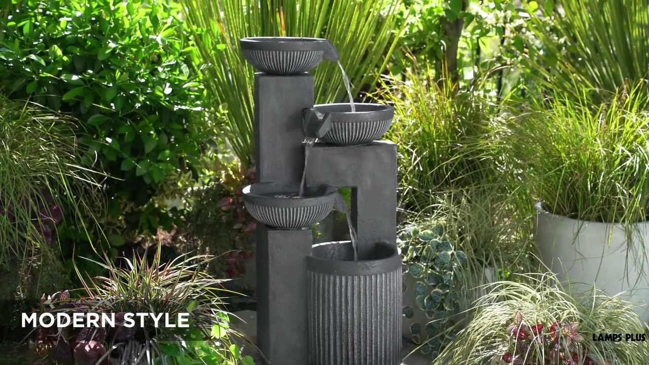 Video 1 Watch A Video About the Casava Gray Stone 4 Bowl Outdoor LED Floor Fountain
