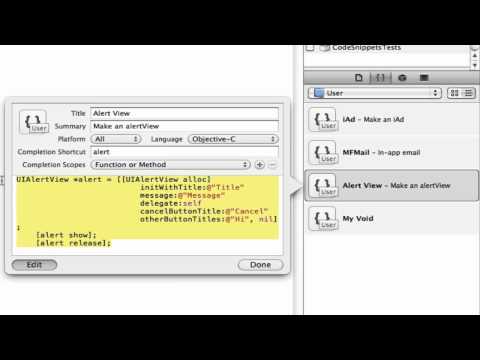 iPhone Programming- Xcode 4: Advanced Code Snippets.