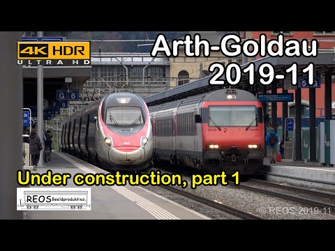 2019-11-13 [4K] Bahnhof Arth Goldau in the afternoon 1 - Station under construction! Swiss Trains
