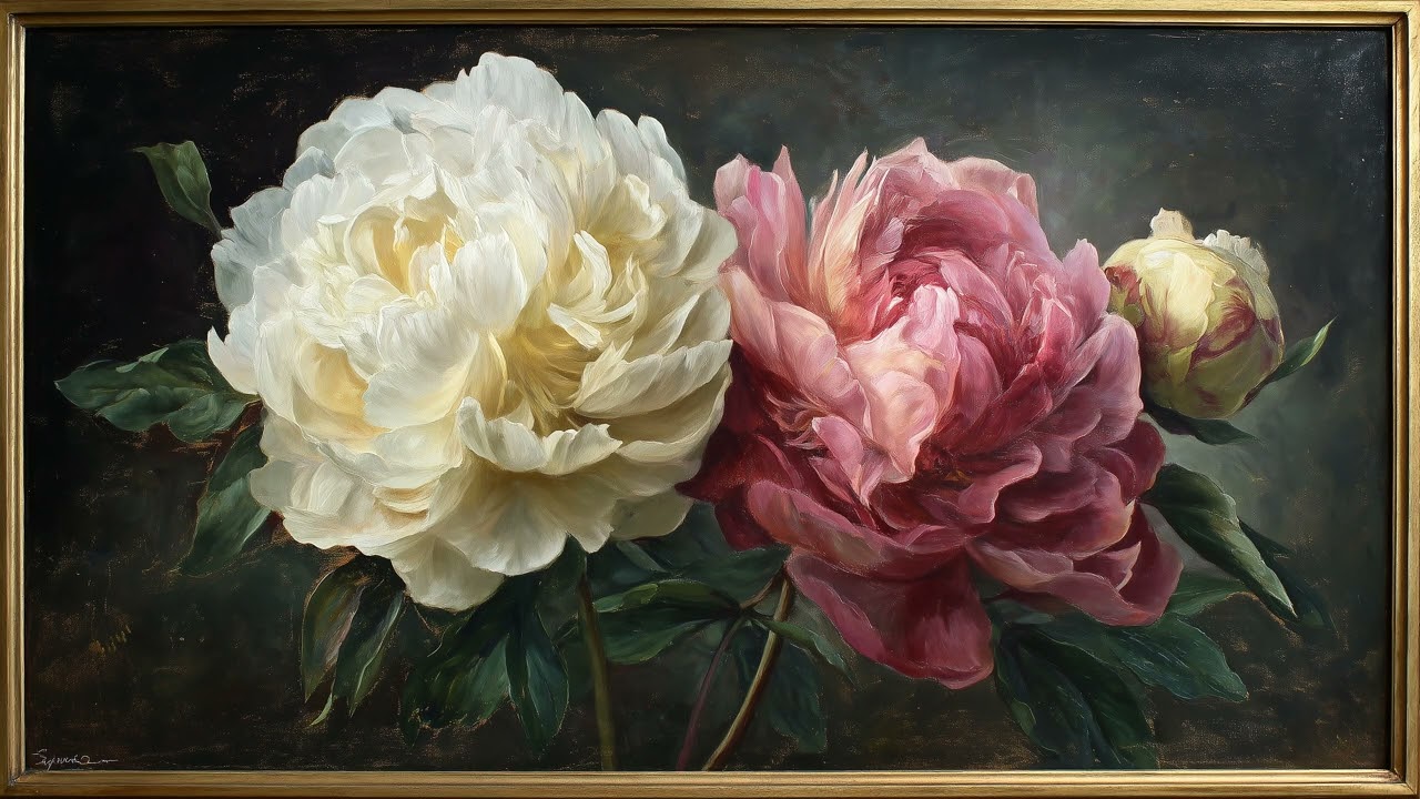 4K Peonies Screensaver 8 Hours 🌸 Dark Floral Frame TV Art (Relaxing Ambient)