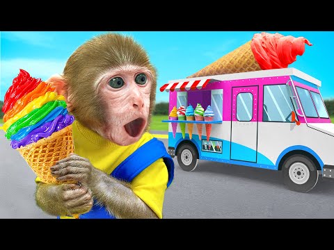 KiKi Monkey eat Colorful Ice Cream by Duckling challenge and play shopping cart | KUDO ANIMAL KIKI