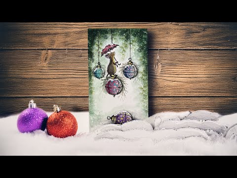 Thistlewhick in a snowy scene with dancing baubles ❄️ by Tracey Dutton