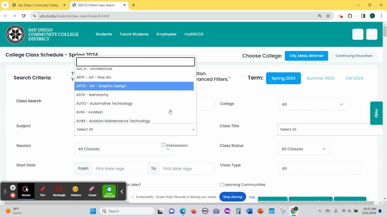 How to Search for Classes on the SDCCD Website