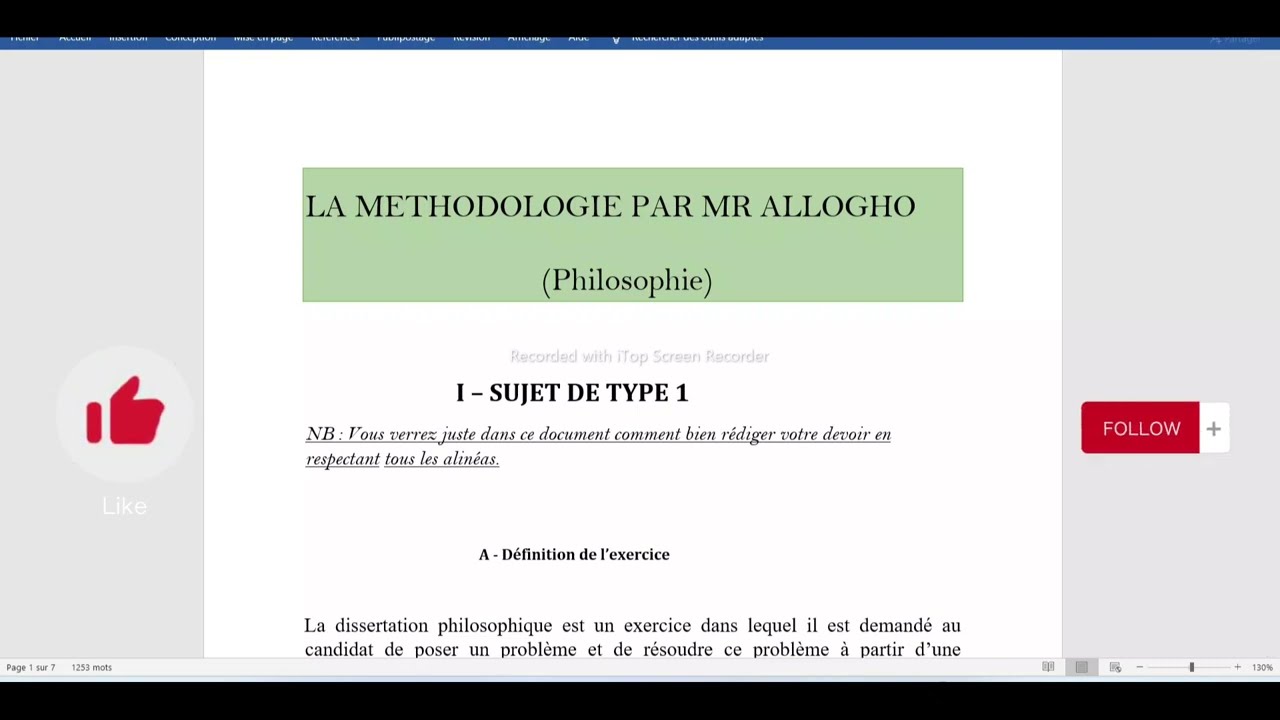 METHODE dissertation Philosophie : sujet de type 1 / niveau 1ère et terminal BAC