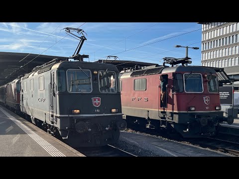 Abfahrt der EuroCity 163 ‘Transalpin’ von Zürich HB / Doppeltraktion Re 420 mit Pfiff!