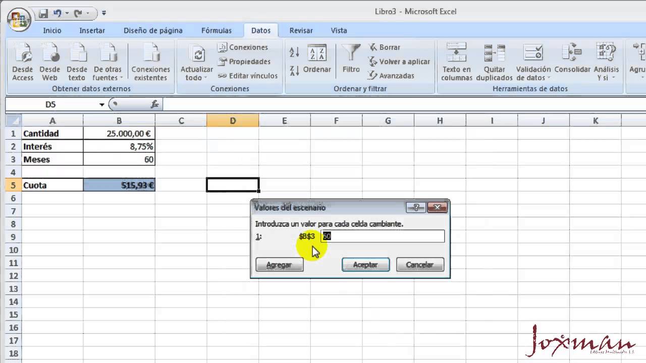 16-Excel avanzado: Buscar objetivo, administrar escenarios y tabla de datos