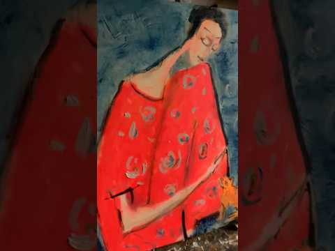фото картина маслом авторская человек и кошка 0