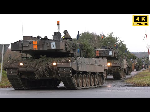 4Kᵁᴴᴰ Straßenmarsch Kampfpanzer Leopard 2 Schützenpanzer Marder TPz Fuchs Fennek Manöver Bundeswehr