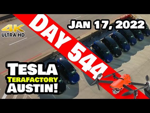 Tesla Gigafactory Austin 4K  Day 544 - 1/17/22 - Tesla Texas - NEW MODEL Y SPOTTED AT GIGA TEXAS!