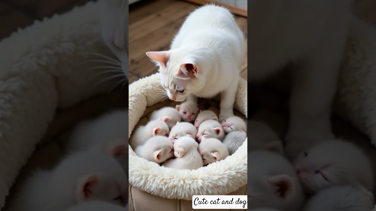 So cute kitten and mum