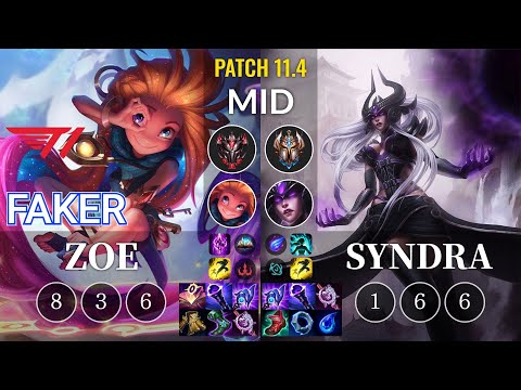 T1 Faker Zoe vs Syndra Mid - KR Patch 11.4