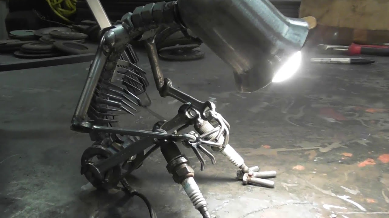 scrap metal art table lamp