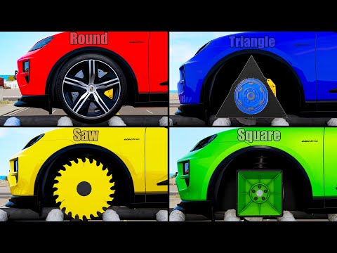Round Wheel vs Saw Wheel vs Square Wheel vs Triangle Wheel #3 - Beamng drive