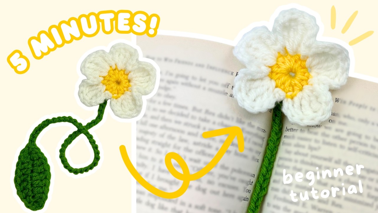 easy crochet flower bookmark tutorial for BEGINNERS 🌼 5 MINUTES | how to crochet a flower