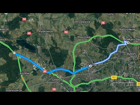 CabView. Z A4 do A1 przez Al. J. N. Jeziorańskiego DK88 Gliwice -Zabrze -Bytom, DE Reichsautobahn 64