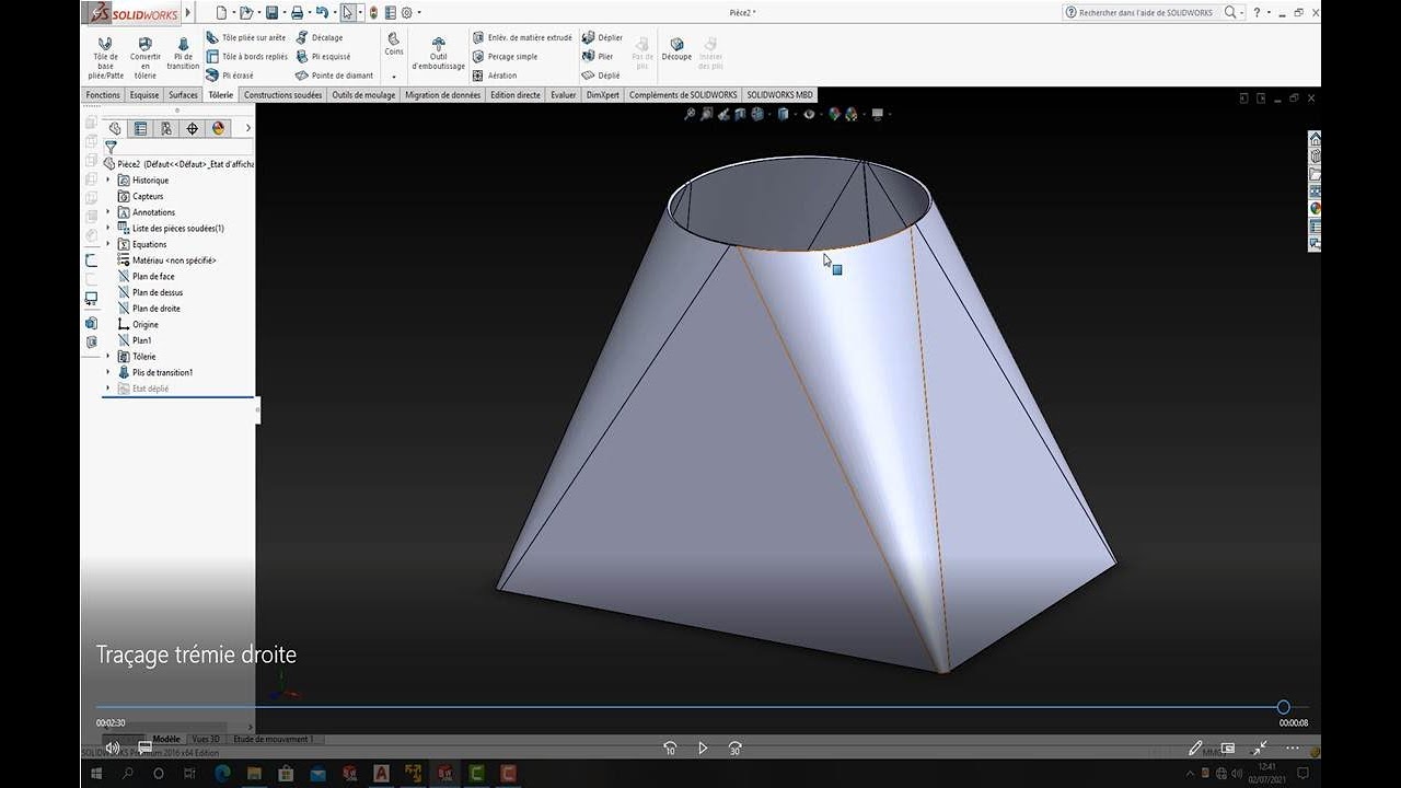 SOLIDWORKS - Traçage trémie droite