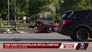 Four sent to hospital as crash splits car in half