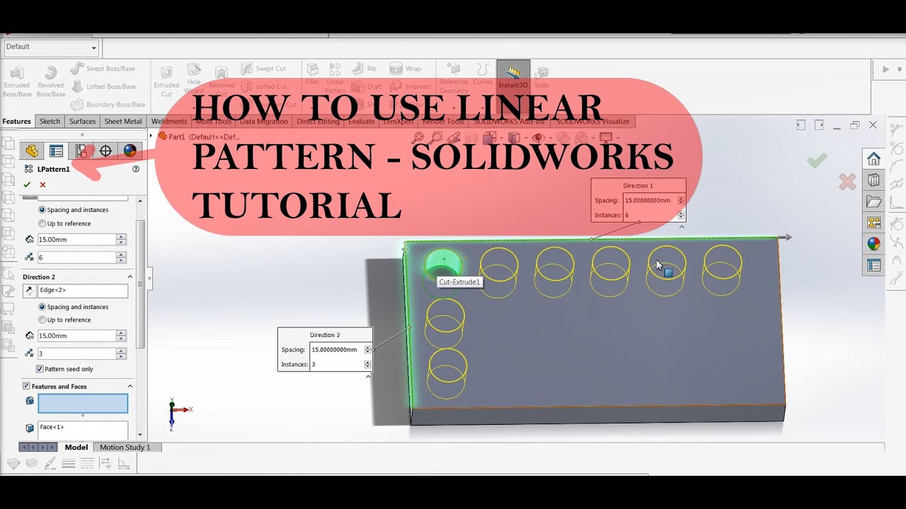 Linear Pattern - Solidworks Tutorial 2019