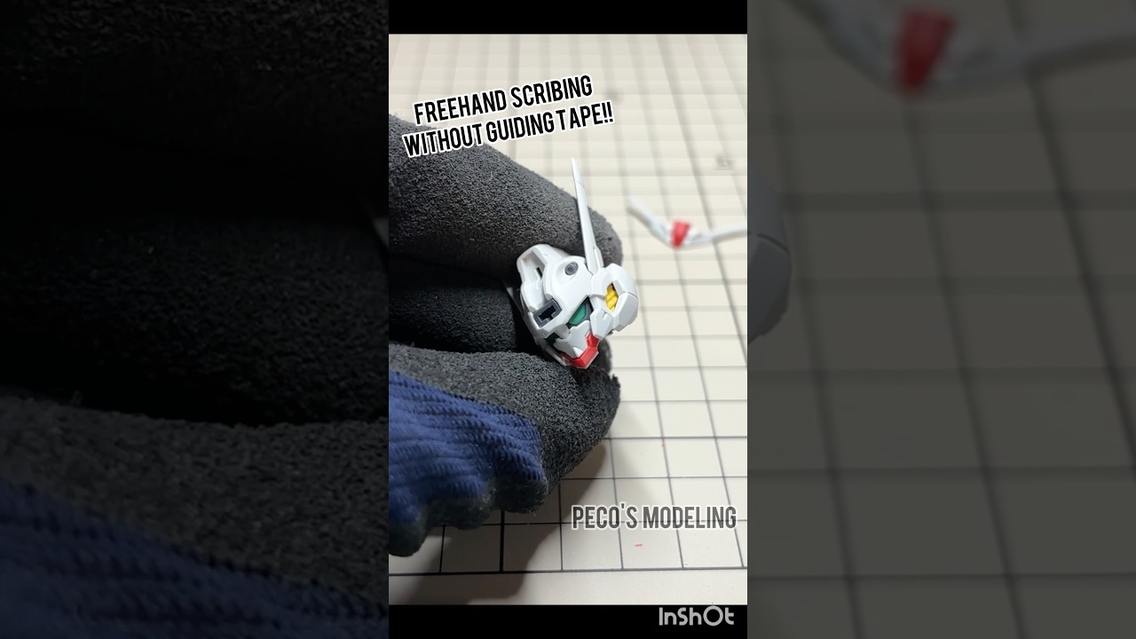 Freehand Scribing without guiding tape!! ガイド無しのフリーハンドスジ彫り!! #gundam #gunpla #freehand
