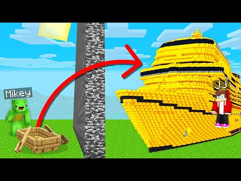 JJ and Mikey CHEATED with //UPGRADE in YACHT Build Battle- Maizen Parody Video in Minecraft