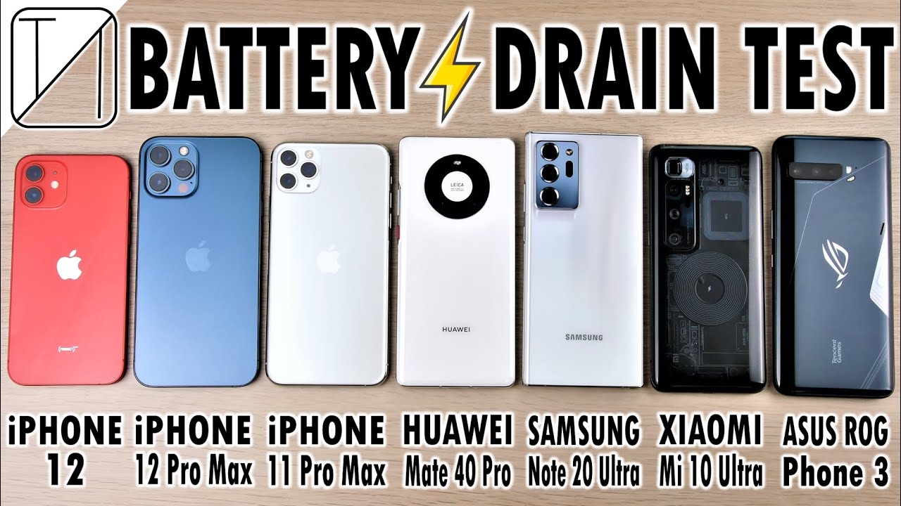 iPhone 12 vs 12 Pro Max /11 Pro Max /Mate 40 /Note 20 /Mi 10 Ultra /ROG 3 Battery Life DRAIN Test!