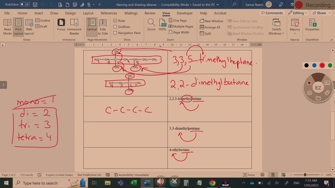 Naming and drawing alkanes (worksheet)