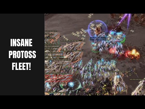 Insane Protoss Fleet Army! 4v4 Starcraft 2