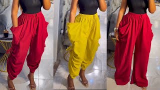 How to Sew a Side Drawstring Pants with Cowl Pockets | DIY Baggy Parachute Pant Trouser Tutorial