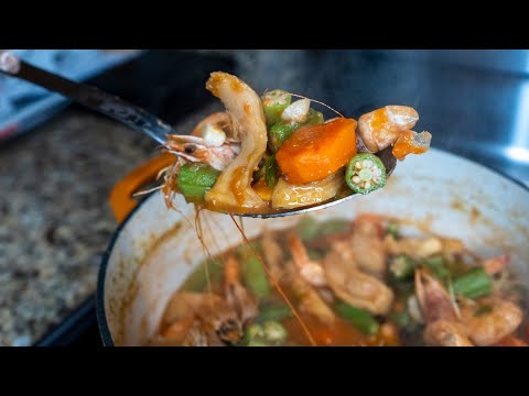 Delicious Okra And Shrimp Smothered In Conch Sauce