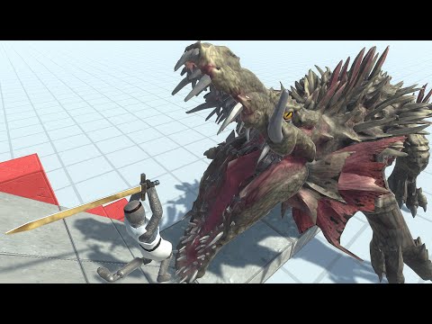 LIZZIE Rampage eats feeds Slow Motion (Ancient Humans)Animal Revolt Battle Simulator